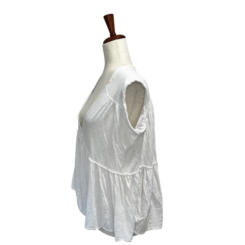 Free People Small White Top Babydoll V-Neck Festival Boho Peplum Oversized Shirt